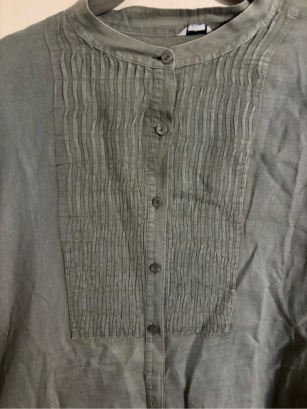 L.L. Bean Green Peasant 100% Linen Top Plus Size - Picture 3 of 7